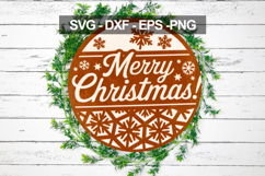 Merry Christmas Round Wood Sign Laser Cut Ornament Product Image 2