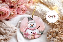 Watercolor Snowman Ornament, Pink Christmas Ornament Product Image 2