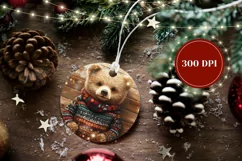 Winter Round Ornament, Cartoon Christmas Bear Ornament PNG Product Image 2