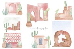 Watercolor desert landscape, Morocco landmark, old town Product Image 2