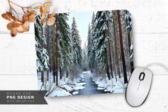 Snowy River Through Winter Forest Mouse Pad PNG Product Image 1