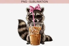 Raccoon iced coffee png design for T-shirts Product Image 2