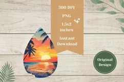 Tropical Sunset Earrings PNG, Summer Teardrop Earring Design Product Image 2