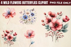Wild flowers butterflies and dragonfly Clipart PNG Product Image 1