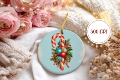Vintage Candy Cane Ornament Design, Winter Round Ornament Product Image 2