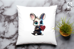 Cute Gothic Bunny Holding Heart Clipart Sublimation PNG Product Image 3