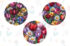 Stained Glass Flowers Round Keychain, Tulips PNG Product Image 2