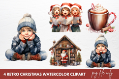 Retro Christmas Watercolor Sublimation Clipart Product Image 1