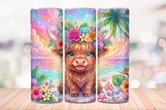 Tropical Highland Cow 20 OZ Skinny Tumbler Wrap Sublimation. Product Image 2