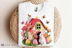 Easter Bunny House With Eggs And Flowers Illustration PNG Product Image 3