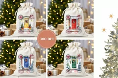 Watercolor Christmas Door Santa Sack, Christmas Gift Bag Product Image 2