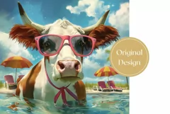 Funny Cow Tumbler Wrap Design, Cow in Sunglasses PNG Product Image 2