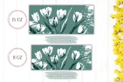 White Tulips Mug, Cartoon Flowers Mug, Floral Mug Template Product Image 2