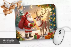Santa and Reindeer in Holiday Forest Mouse Pad Sublimation Product Image 1