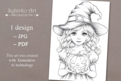 Halloween coloring page for adults. Coloring book witch Product Image 1