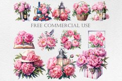 Watercolor Pink Peony Bundle Clipart, Watercolor flowers Product Image 8