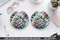 Flower Car Coaster Sublimation| Winter Flowers Coaster PNG Product Image 1