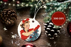 Vintage Christmas Ornament, Retro Woman Ornament Template Product Image 2