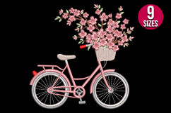 Cherry Flowers Bike, Floral Bicycle machine embroidery Product Image 2