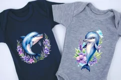 Cute Dolphin Watercolor clipart, print design 1PNG Product Image 4