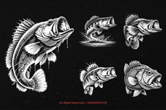 10 Bundle Dark Art Peacock Fishing Bass Jumping Fish Tattoo Product Image 3