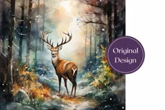 Watercolor Christmas Tumbler Wrap, Winter Deer Sublimation Product Image 2