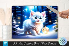 Fluffy White Kitten Playing with Star Cutting Board PNG Product Image 1