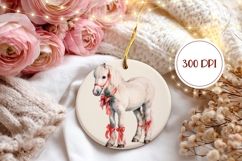 Watercolor Christmas Horse Round Ornament Sublimation Product Image 2