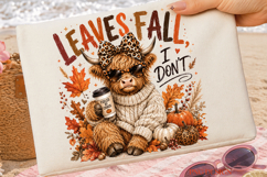 Leaves Fall I Don’t PNG, Highland Cow Fall PNG, Funny Autumn Product Image 2