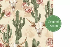Western Skull Tumbler Wrap Design, Cactus Tumbler Template Product Image 2