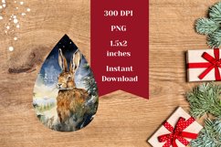 Christmas Earrings Sublimation , Winter Hare Sublimation PNG Product Image 2