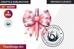 Pastel Coquette Pencil bow Clipart Girly School Supplies Product Image 1