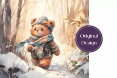 Christmas Tumbler Wrap Design, Watercolor Bear Sublimation Product Image 2