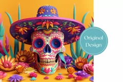 3D Sugar Skull Tumbler Wrap, 3D Flowers Tumbler Template Product Image 2