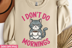 I Don&#039;t Do Mornings PNG, Funny Cat Sublimation PNG Product Image 3