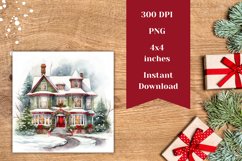 Christmas Square Coaster, Christmas House Sublimation PNG Product Image 2