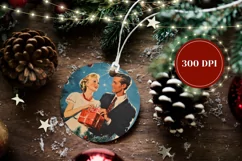 Watercolor Christmas Ornament, Retro Winter Round Ornament Product Image 2