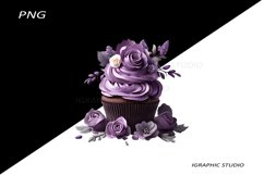Lavender Cupcake Clipart, Floral Cupcake Clipart Product Image 1