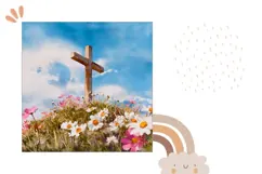Wooden Cross Pillow Case Design, Floral Pillow PNG Product Image 2