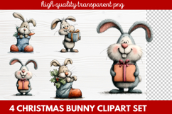 4 Christmas Bunny Clipart | Cute Holiday Bunny PNG Illus Product Image 1