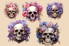 10 Skulls with Flowers Clipart PNG Product Image 2