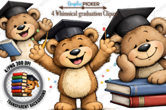 Graduation Animal Clipart PNG, Watercolor Graduation Animal Product Image 1