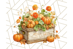 Pumpkin Clipart with Fall Flowers PNG Autumn Illustration Product Image 2