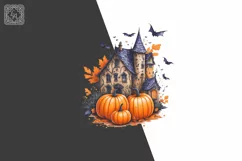 Watercolor Spooky Pumpkin House 3 PNG sublimation Product Image 4