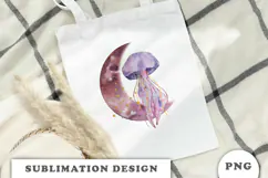 Watercolor Moon with Jellyfish png Product Image 2