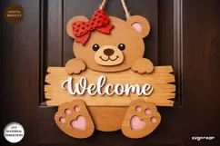 Valentine Bear Door Sign Laser Cut | Door Hanger | SVG Product Image 1