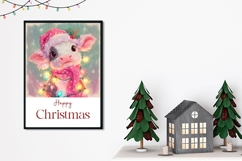 Cute Christmas Cow Greeting Card, Happy Christmas Card PNG Product Image 2