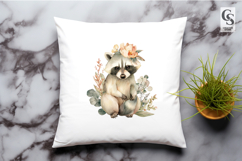 Cute Floral Raccoon Watercolor Illustration Clipart PNg Product Image 3