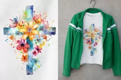Cross Watercolor Sublimation PNG, Flower Clipart PNG, Drip Product Image 2