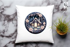 Night Cottage Cabin Landscape Sublimation SVG PNG Product Image 2